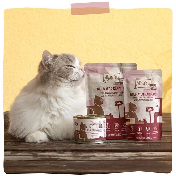 MjAMjAM - Premium Nassfutter für Katzen - purer Fleischgenuss - delikates Känguru pur, 6er Pack (6 x 800 g), getreidefrei mit extra viel Fleisch