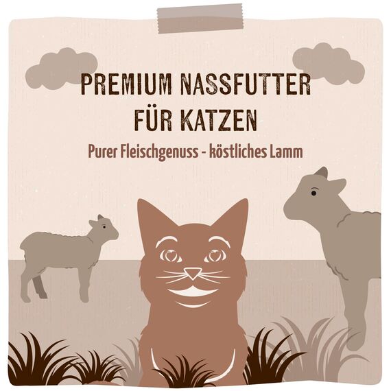 MjAMjAM - Premium Nassfutter für Katzen - purer Fleischgenuss - köstliches Lamm pur, 6er Pack (6 x 200 g), getreidefrei mit extra viel Fleisch