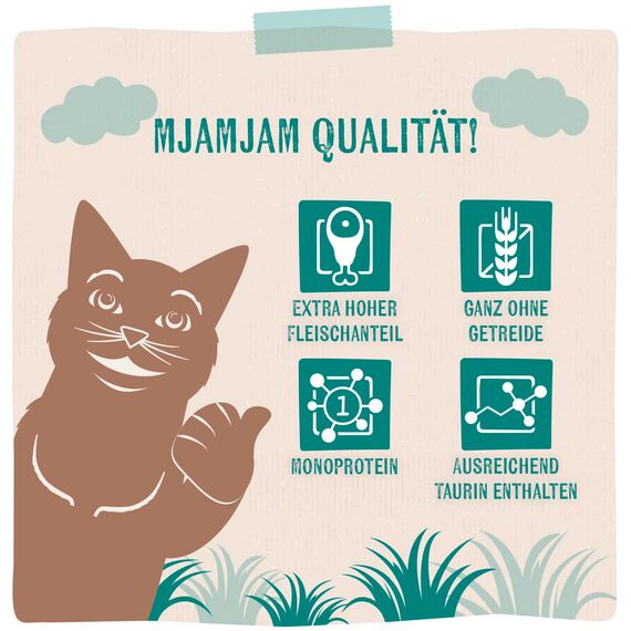 MjAMjAM - Premium Nassfutter für Katzen - purer Fleischgenuss - gute Pute pur, 6er Pack (6 x 800 g), getreidefrei mit extra viel Fleisch