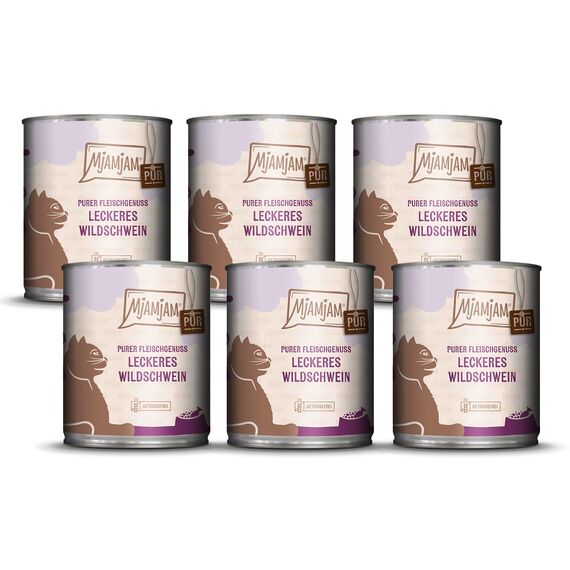 MjAMjAM - Premium Nassfutter für Katzen - Purer Fleischgenuss - leckeres Wildschwein pur, 6er Pack (6x800g), getreidefrei