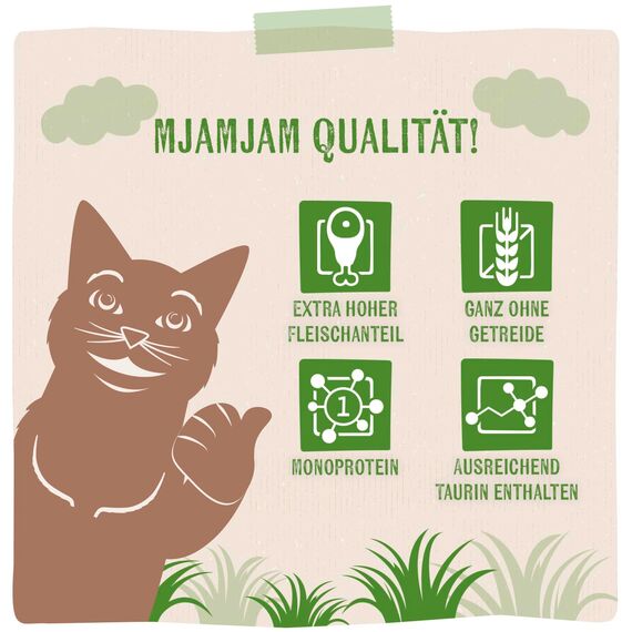 MjAMjAM - Premium Nassfutter für Katzen - Quetschie Purer Fleischgenuss - leckeres Rind pur 300g, 6er Pack (6 x 300g), naturbelassen mit extra viel Fleisch