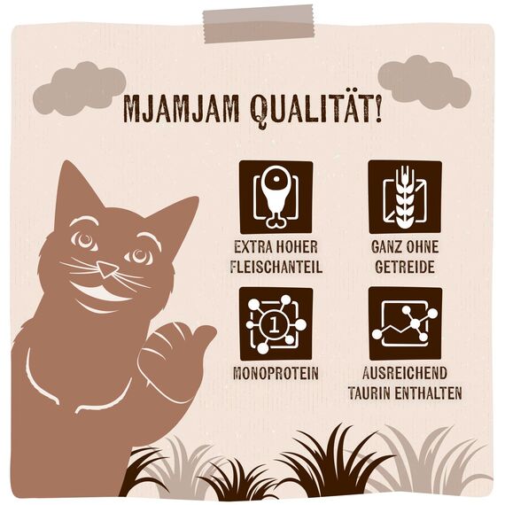 MjAMjAM - Premium Nassfutter für Katzen - purer Fleischgenuss - köstliches Lamm pur, 6er Pack (6 x 200 g), getreidefrei mit extra viel Fleisch