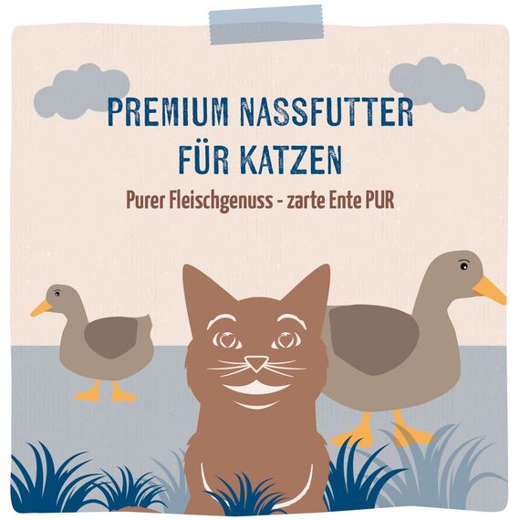 MjAMjAM - Premium Nassfutter für Katzen - purer Fleischgenuss - zarte Ente pur, 6er Pack (6 x 200 g), getreidefrei mit extra viel Fleisch