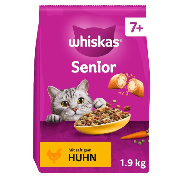WHISKAS Senior Trockenfutter für Katzen 4 x 1,9kg mit Huhn