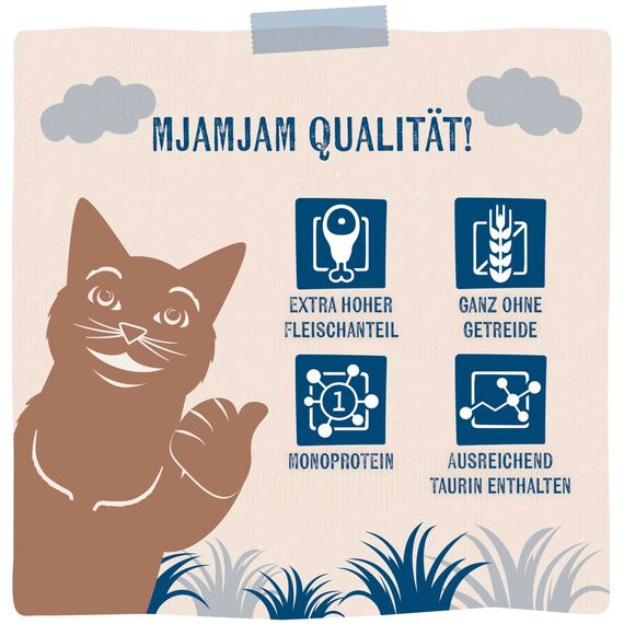 MjAMjAM - Premium Nassfutter für Katzen - purer Fleischgenuss - zarte Ente pur, 6er Pack (6 x 200 g), getreidefrei mit extra viel Fleisch