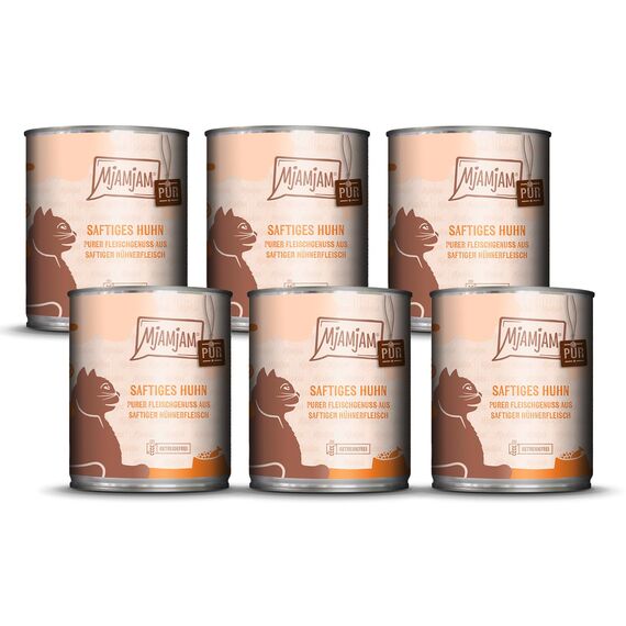 MjAMjAM - Premium Nassfutter für Katzen - purer Fleischgenuss - saftiges Hühnchen pur, 6er Pack (6 x 800 g), getreidefrei mit extra viel Fleisch