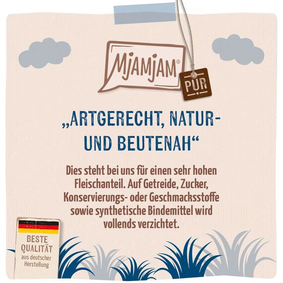 MjAMjAM - Premium Nassfutter für Katzen - purer Fleischgenuss - zarte Ente pur, 6er Pack (6 x 200 g), getreidefrei mit extra viel Fleisch