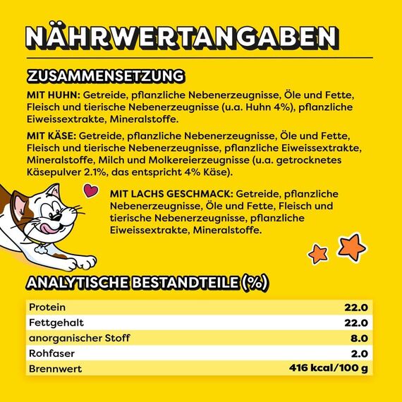 DREAMIES Katzensnacks - 12x60g - mit Huhn, Käse und Lachs - Traumhaft knusprige Katzen Leckerlies mit zarter Füllung - Variety Snack Box