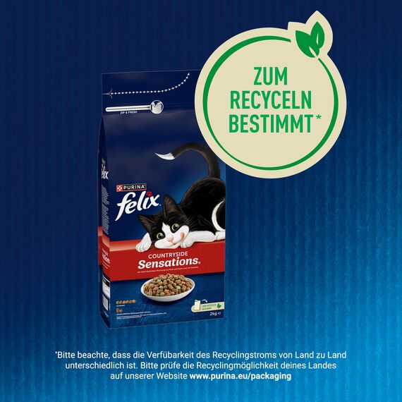 Felix Countryside Sensations Katzenfutter trocken, mit Rind und Huhn, 6er Pack (6 x 2kg)