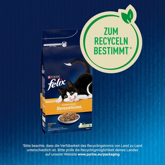 Felix Farmhouse Sensations Katzenfutter trocken, mit Huhn und Truthahn, 6er Pack (6 x 2kg)