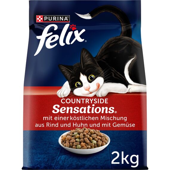 Felix Countryside Sensations Katzenfutter trocken, mit Rind und Huhn, 6er Pack (6 x 2kg)