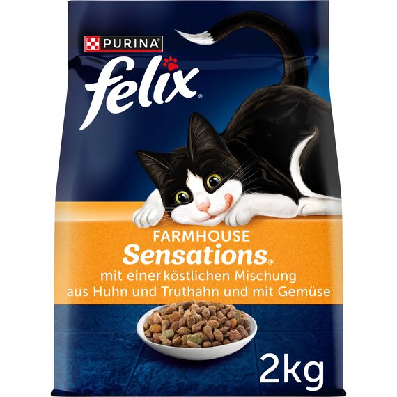 Felix Farmhouse Sensations Katzenfutter trocken, mit Huhn und Truthahn, 6er Pack (6 x 2kg)