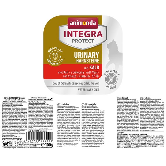 animonda INTEGRA PROTECT Katzenfutter nass Urinary Struvitstein Kalb (16 x 100g), vom Tierarzt empfohlen bei Harnsteinen, mit Veterinären entwickeltes Diätalleinfutter für erwachsene Katzen