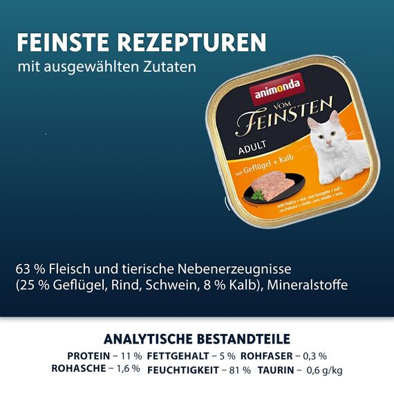 animonda Vom Feinsten Adult mit Geflügel + Kalb (32 x 100 g), Nassfutter für ausgewachsene Katzen, Katzenfutter ohne Getreide und Zucker, mit 100 % frischen, fleischlichen Zutaten