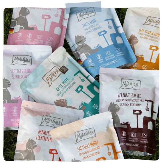 MjAMjAM - Premium Nassfutter für Katzen - purer Fleischgenuss - zarte Ente pur, 6er Pack (6 x 800 g), getreidefrei mit extra viel Fleisch