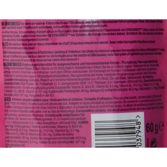 Dreamies Klassiker Katzensnacks mit Rind – Traumhaft knusprige Taschen mit zarter Füllung – 6 x 60g (Packung mit 2)