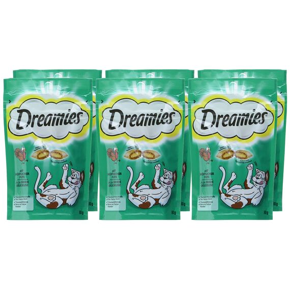DREAMIES Katzensnacks - 6x60g - mit Pute - Traumhaft knusprige Katzen Leckerlies mit zarter Füllung (Packung mit 2)
