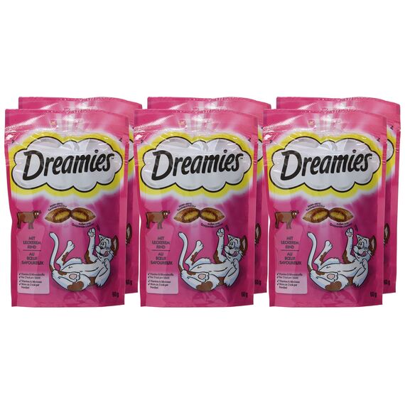 Dreamies Klassiker Katzensnacks mit Rind – Traumhaft knusprige Taschen mit zarter Füllung – 6 x 60g (Packung mit 2)