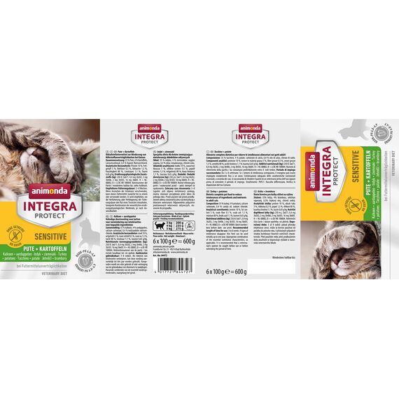 animonda INTEGRA PROTECT Katzenfutter nass Sensitive Pute + Kartoffel (6 x 100g), vom Tierarzt empfohlen bei Futtermittelallergie, mit Veterinären entwickeltes Diätalleinfutter für Katzen