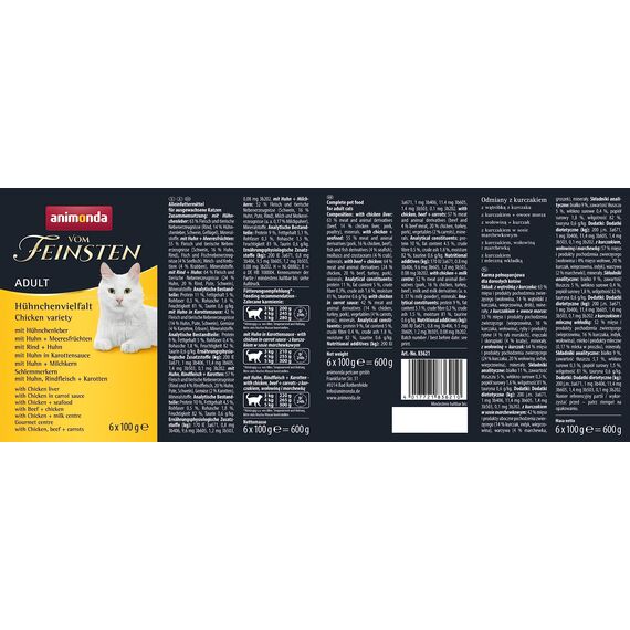 animonda Vom Feinsten Adult Katzenfutter, Nassfutter für ausgewachsene Katzen, Hühnchenvielfalt, 6 x 100 g