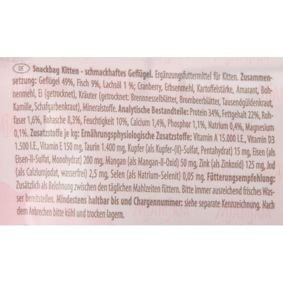 MjAMjAM - Premium Snack für Kitten - Snackbag - Kitten schmackhaftes Geflügel, 1er Pack (1 x 125 g), naturbelassen ganz ohne synthetische Konservierungsstoffe