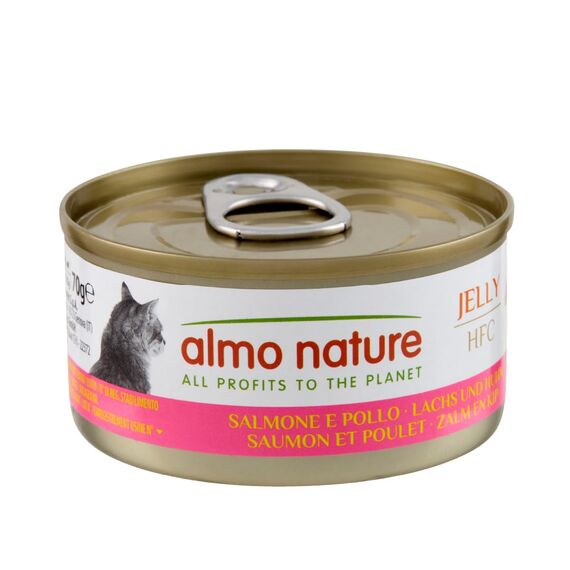 Almo Nature HFC Jelly - Nassfutter für ausgewachsene Katzen - Lachs & Huhn - Human Grade, Glutenfrei - 6 x 70g