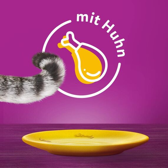 Whiskas 1+ Katzenfutter Hühnchen in Gelee, 28x85g (1 Packung) – Hochwertiges Nassfutter für ausgewachsene Katzen in 28 Portionsbeuteln