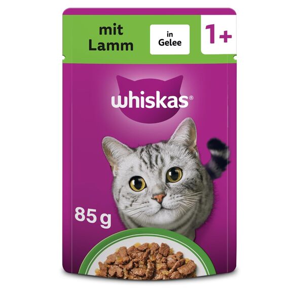 WHISKAS Nassfutter in Sauce für ausgewachsene Katzen 28 x 85g mit Lamm