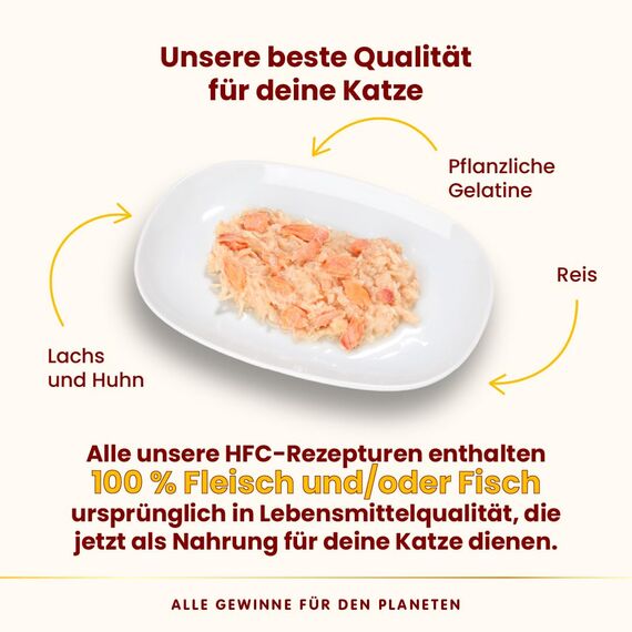 Almo Nature HFC Jelly - Nassfutter für ausgewachsene Katzen - Lachs & Huhn - Human Grade, Glutenfrei - 6 x 70g