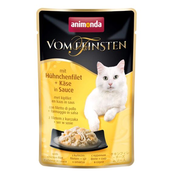 animonda vom Feinsten Katzenfutter nass mit Hühnchenfilet + Käse (18 x 50g), getreidefreies Katzenfutter nass ohne Zucker, mit frischen, fleischigen Zutaten