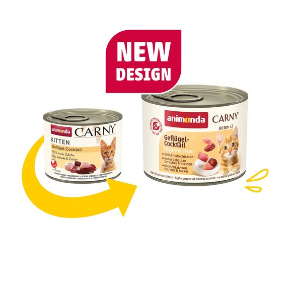 animonda Carny Katzen Nassfutter Kitten Geflügel Cocktail (12 x 200g), Kitten getreidefreies Katzennassfutter ohne Zucker für wachsende Kätzchen bis 1 Jahr, mit frischen Zutaten