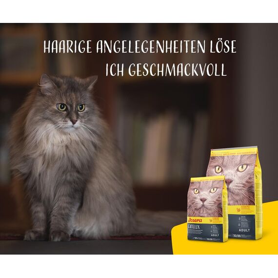 JOSERA Catelux (1 x 10 kg) | Adult | Premium Trockenfutter für ausgewachsene anspruchsvolle Katzen | Ente & Kartoffel | weizenfrei | mit diätische Fasern gegen Haarballen | Katzenfutter | 1er Pack