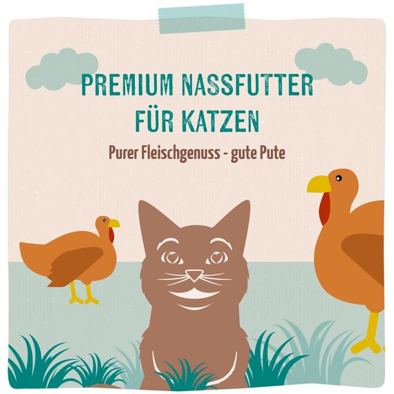 MjAMjAM - Premium Nassfutter für Katzen - purer Fleischgenuss - gute Pute pur, 6er Pack (6 x 400 g), getreidefrei mit extra viel Fleisch