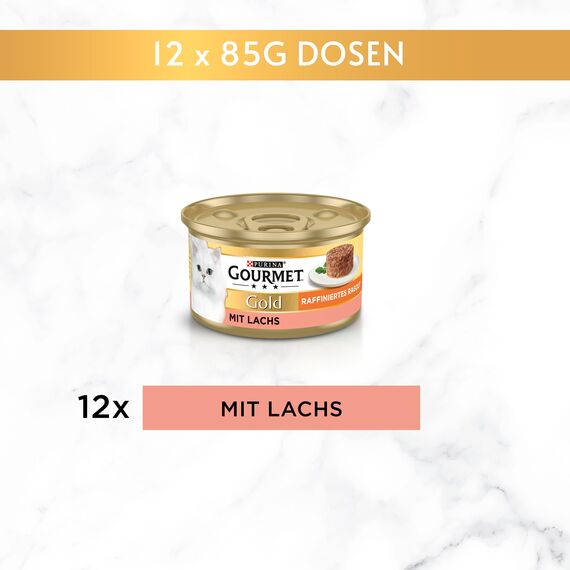 Gourmet Gold Raffiniertes Ragout Katzenfutter nass, mit Lachs, 12er Pack (12 x 85g)