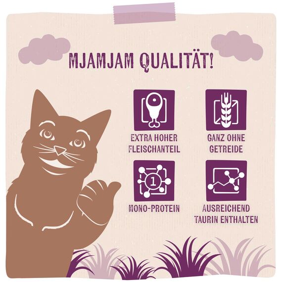 MjAMjAM - Premium Nassfutter für Katzen - Quetschie Purer Fleischgenuss - leckeres Wildschwein pur, 12er Pack (12x125g), getreidefrei