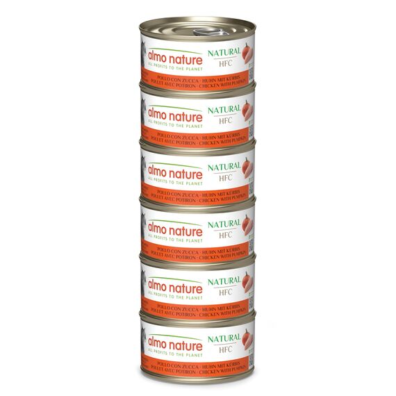 Almo Nature HFC Natural - Nassfutter für ausgewachsene Katzen - Huhn & Kürbis - Human Grade, Glutenfrei - 6 x 70g