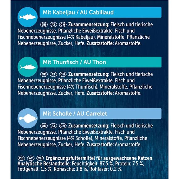 Felix Katzennassfutter Soup Geschmacksvielfalt aus dem Wasser mit Kabeljau, Thunfisch, Scholle, 8er Pack (8 x 6 Beutel à 48g)