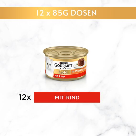 Gourmet Gold Raffiniertes Ragout Katzenfutter nass, mit Rind, 12er Pack (12 x 85g)