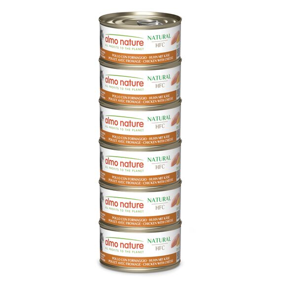 Almo Nature HFC Natural - Nassfutter für ausgewachsene Katzen - Huhn & Käse - Human Grade, Glutenfrei - 6 x 70g
