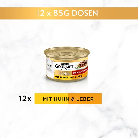 Gourmet Gold Zarte Häppchen in Sauce Katzenfutter nass, mit Huhn und Leber, 12er Pack (12 x 85g)