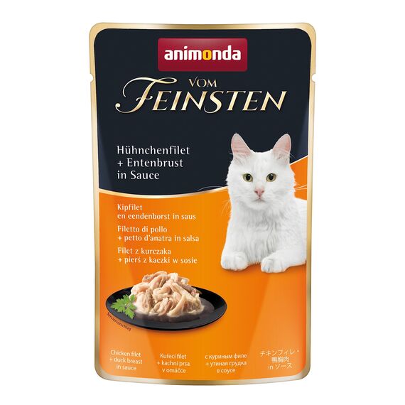 animonda vom Feinsten Katzenfutter nass mit Hühnchenfilet + Entenbrust (18 x 50g), getreidefreies Katzenfutter nass ohne Zucker, mit frischen, fleischigen Zutaten
