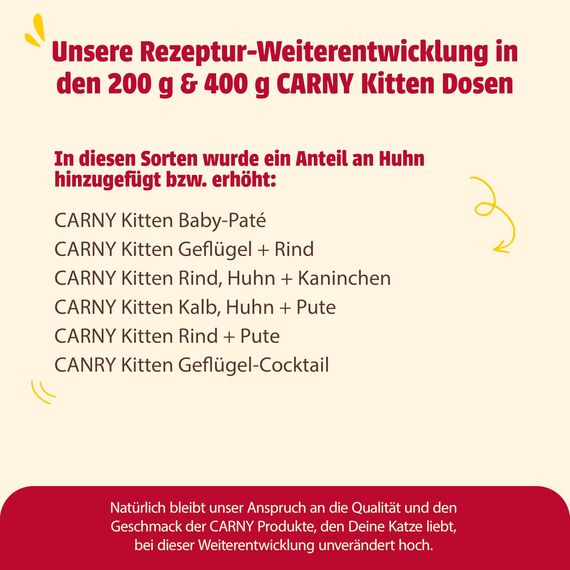 animonda Carny Katzen Nassfutter Kitten Geflügel Cocktail (12 x 200g), Kitten getreidefreies Katzennassfutter ohne Zucker für wachsende Kätzchen bis 1 Jahr, mit frischen Zutaten