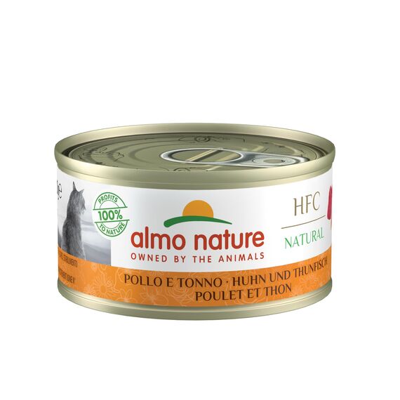 Almo Nature HFC Natural Megapack, Nassfutter für Katzen - Huhn und Thunfisch - (6 Dosen à 70 g) (Packung mit 4)