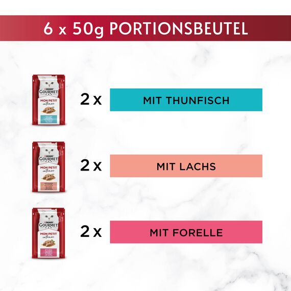 Gourmet Mon Petit Intense Katzenfutter nass, Fisch-Variationen, 8er Pack (8 x 6 Beutel à 50g)