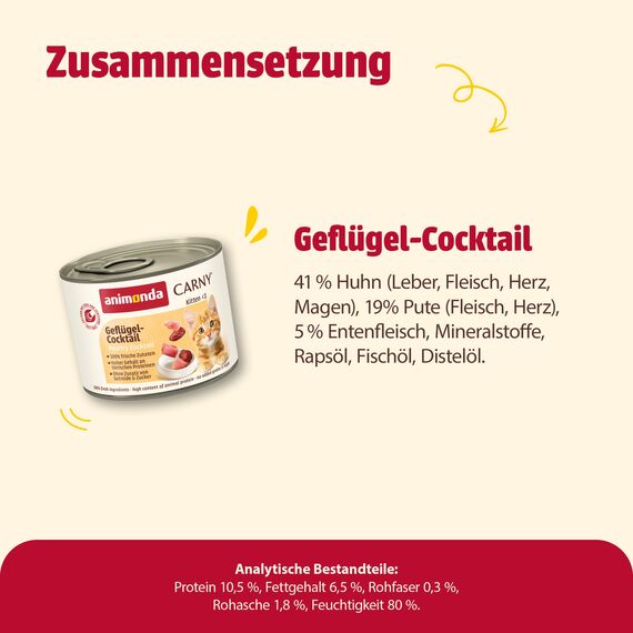 animonda Carny Katzen Nassfutter Kitten Geflügel Cocktail (12 x 200g), Kitten getreidefreies Katzennassfutter ohne Zucker für wachsende Kätzchen bis 1 Jahr, mit frischen Zutaten
