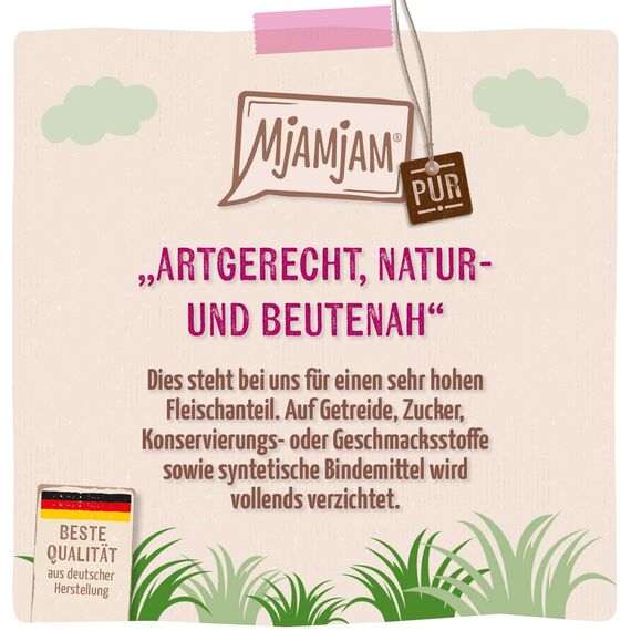MjAMjAM - Premium Nassfutter für Katzen - Quetschie - saftiges Schwein PUR, 12er Pack (12 x 125g), getreidefrei mit extra viel Fleisch
