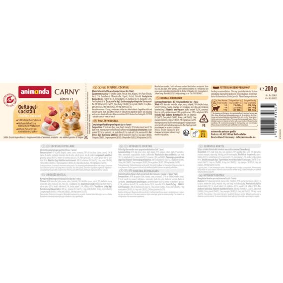 animonda Carny Katzen Nassfutter Kitten Geflügel Cocktail (12 x 200g), Kitten getreidefreies Katzennassfutter ohne Zucker für wachsende Kätzchen bis 1 Jahr, mit frischen Zutaten
