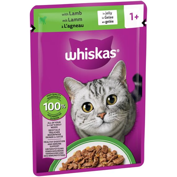 WHISKAS Nassfutter in Sauce für ausgewachsene Katzen 28 x 85g mit Lamm