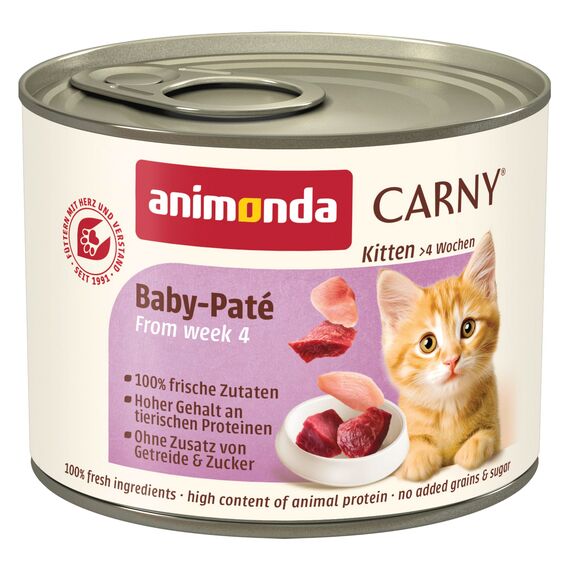 animonda Carny Katzen Nassfutter Kitten Baby-Paté (12 x 200g), Kitten getreidefreies Katzennassfutter ohne Zucker für wachsende Kätzchen bis 1 Jahr, mit frischen Zutaten