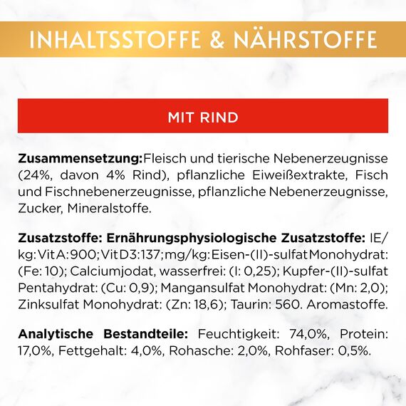 Gourmet Gold Raffiniertes Ragout Katzenfutter nass, mit Rind, 12er Pack (12 x 85g)